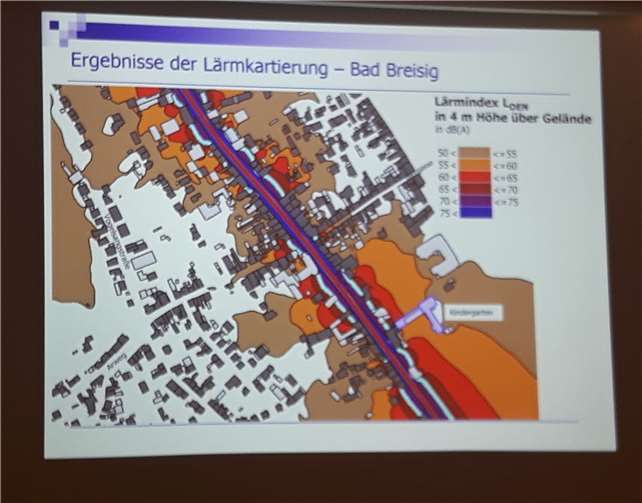 Lärmkartierung in der Stadt Bad Breisig. Hier bestehen erhebliche Lärmbelästigungen.