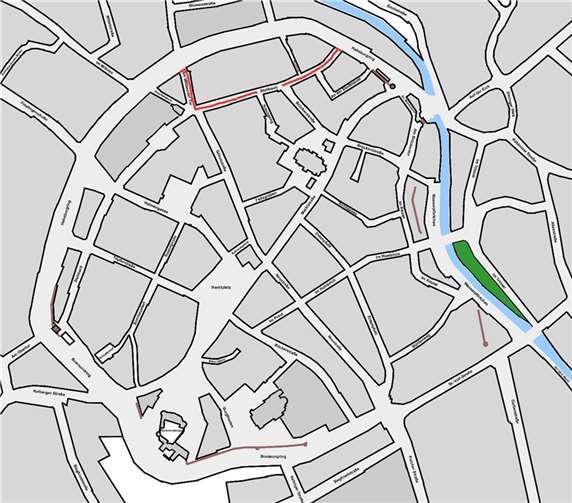 Lageplan mit den betroffenen Straßen in Rot markiert.  Grafik: Stadt Mayen