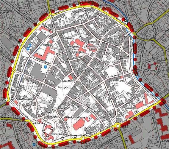 Mayen: Zünden von Feuerwerkskörpern in der Innenstadt an Silvester verboten Lageplan zur Anordnung eines Abbrennverbotes für Feuerwerkskörper in der Mayener Innenstadt am 31.12.2022 und 01.01.2023. Quelle: Stadt Mayen