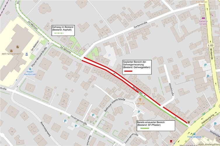 Lageplan zur Gehwegerneuerung.