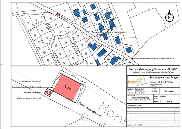 Lageplan zur Vollsperrung in der Monrealer Straße  Quelle: Stadt Mayen