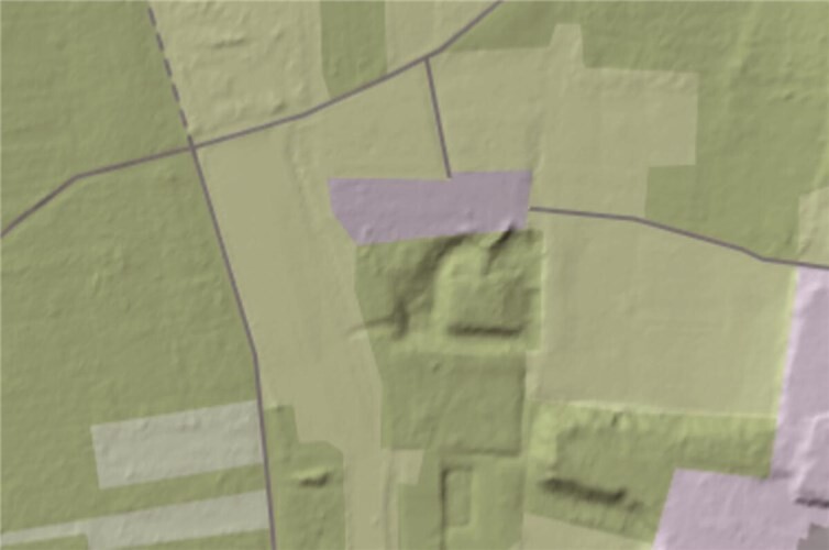 LiDAR Ausschnitt mit Struktur im Boden zwischen Unkel-Scheuren und Rheinbreitbach