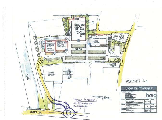 Lösungsvorschlag der Grünen für die Verkehrsanbindung: ein Kreisel auf der Kölner Straße. Repro BL