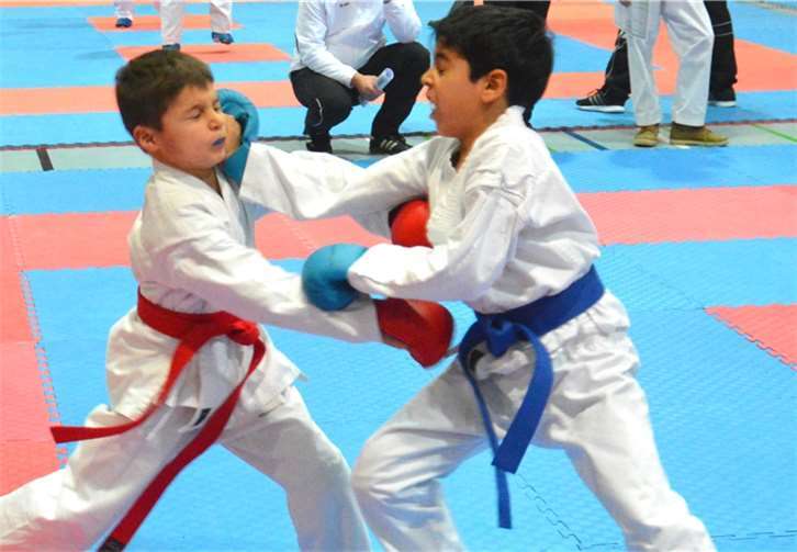 Loius Fahrenbruch (rot) mit Fausttechnik zum Körper.privat