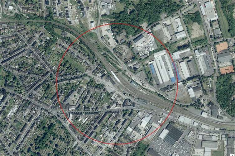 Luftbild des 300 m-Umkreises: Ein Plan des genauen Evakuierungsgebiet folgt! Quelle: www.mayen.de