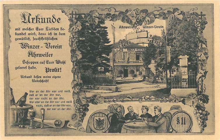 Lustige Postkarte als Urkunde zum Versenden nach zu Hause.  Stadtarchiv Bad Neuenahr-Ahrweiler