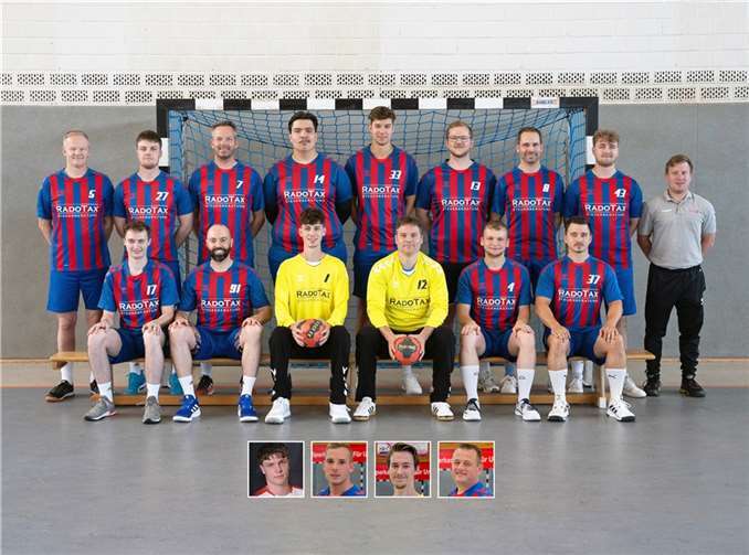 Mannschaftsfoto (Saison 2024/2025): Hintere Reihe von links: Frank Hahn, Simon Tippmann, Tobias Möllney, Taylan Doru, Jan Matthes, Niklas Oster, Florian Geier, Tim Helf, Betreuer Ben Boos. Vordere Reihe von links: David Neckenig, Nico Wagner, Florian Ritter, Michael Bermel, Aaron Dott, Spielertrainer Dominik Boos. Kleine Fotos (von links): Simon Rauch, Daniel Häring, Nico Henn, Ingo Flöck. Foto: privat