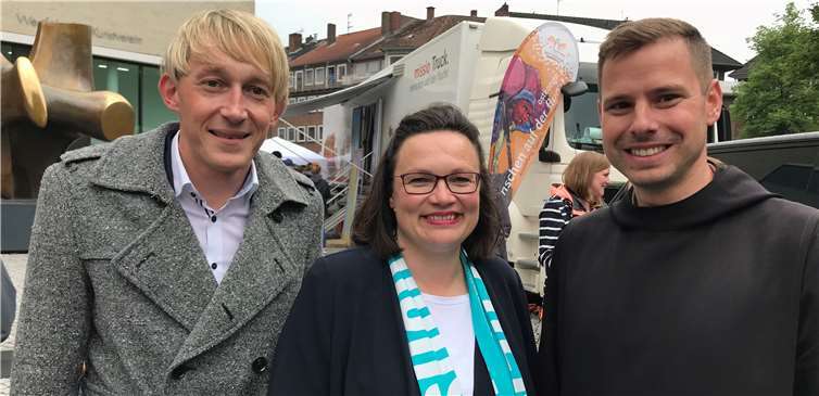 Marc Ruland MdL mit Andrea Nahles MdB und dem Kantor der Abtei Maria Laach und Chordirektor der Cappella Lacensis, Pater Philipp Meyer OSB. SPD Andernach