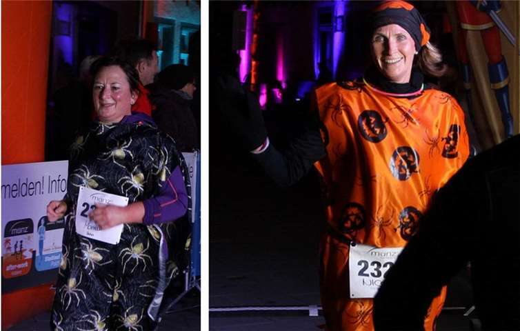 Maritta Hahn und Nicole Fergen liefen im Halloween Outfit und sorgten für Gruselfeeling auf der stimmungsvoll beleuchteten Laufstrecke.