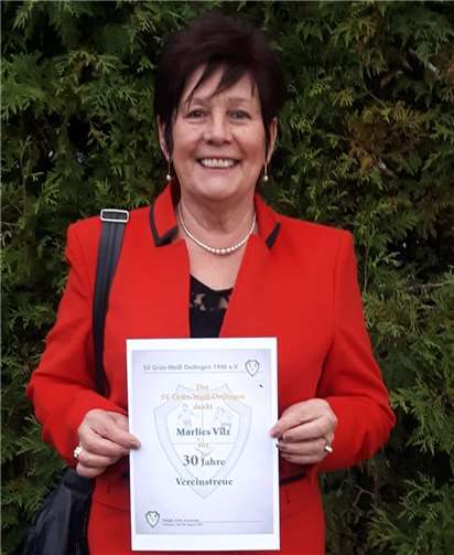 Marlies Vilz erhielt eine Dankurkunde für 30-jährige Vereinszugehörigkeit.Foto: Privat