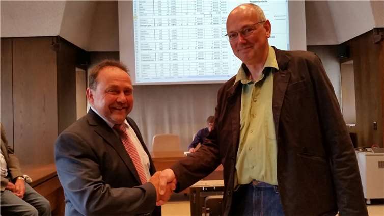 Martin Schmitt (r,) gratulierte Alfred Schomisch zu seinem Wahlerfolg. Foto: Bernd Schmitz