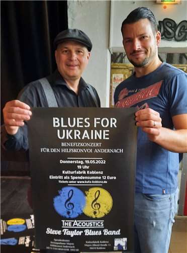 Martin Schwaab (li.) und Thomas Welsch präsentierten „Blues For Ukraine“ in der Koblenzer Kulturfabrik. Foto: HE