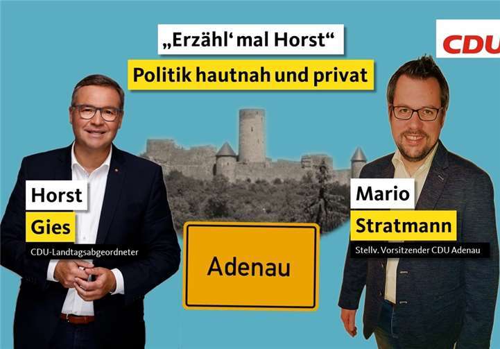 MdL Horst Gies und der stellv. Vorsitzende der CDU-Adenau Mario Stratmann laden zur Facebook-Live-Veranstaltung ein.Quelle: CDU Kreis Ahrweiler
