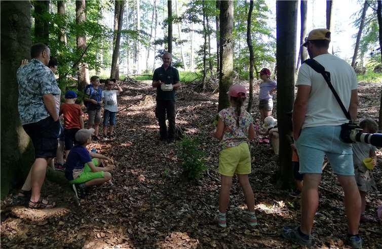 Mehrere Familien fanden sich am Parkplatz „Am Flürchen“ in Höhr-Grenzhausen ein, um mit Revierförster Detlev Nauen entlang des Walderlebnispfades jede Menge Interessantes über unseren heimischen Wald und dessen momentanen Zustand zu erfahren.Fotos: privat