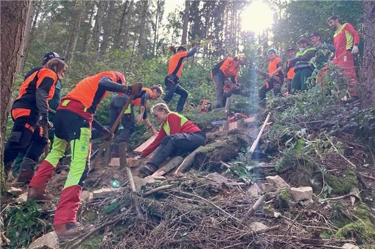 Menschen mit und ohne Beeinträchtigung bei der Neugestaltung des Wanderwegs. Foto: Caritas Werkstätten Adenau