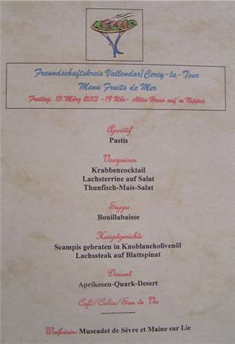 Menu „Fruits de Mer“ 2013.