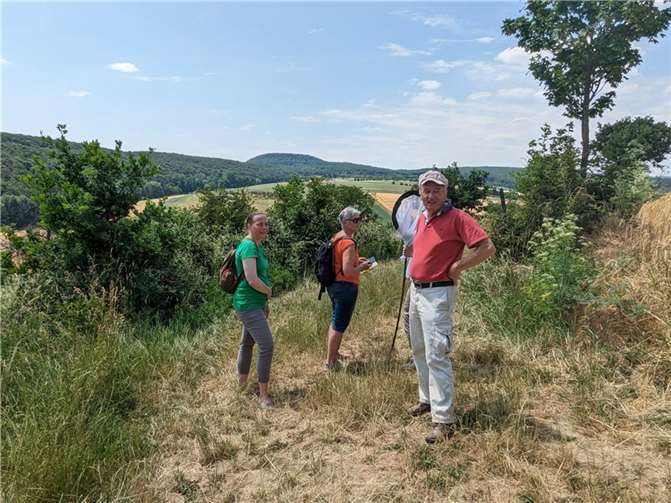 Michael Wißner und Stefani Jürries vom Vorstand der BUND-Kreisgruppe Ahrweiler mit einer weiteren Teilnehmerin bei der Schmetterlingswanderung.  Foto: M. Schmitz