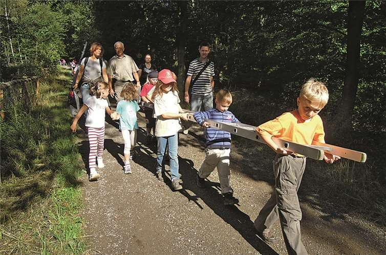 Mit Leitern bewaffnet geht es in den Wald, um Nistkästen zu reinigen.privat