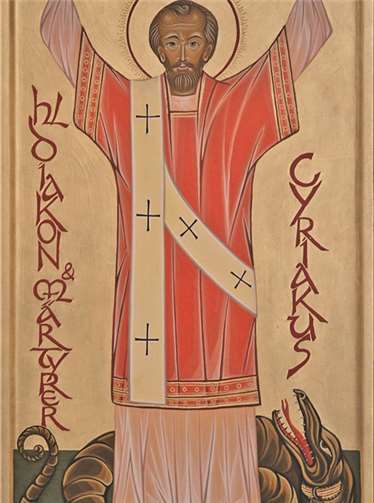 Mit dem Motiv der „Cyriakus-Ikone“ wurden Karten, Kerzen und Gläser, die zugunsten der Generalsanierung der St. Cyriakus Kirche verkauft werden, gestaltet. FRE