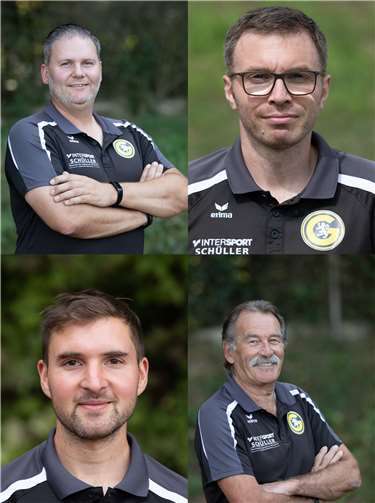 Mit dem bewährten Trainergespann soll es bei der GSG auch in der Saison 2021/2022 weitergehen: Mirco Walser (oben links, 1. Herrenmannschaft), Bernhard Thun (oben rechts, 2. Herrenmannschaft), Christian Wagner (unten links, 3. Herrenmannschaft) und Dieter Schäfer (Damenmannschaft).Fotos: privat