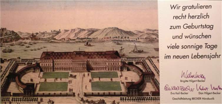 Mit dem kolorierten Kupferstich von G.B. Probst gratuliert Becker Hörakustik in diesem Jahr seinen Freunden, Geschäftspartnern und Kunden.