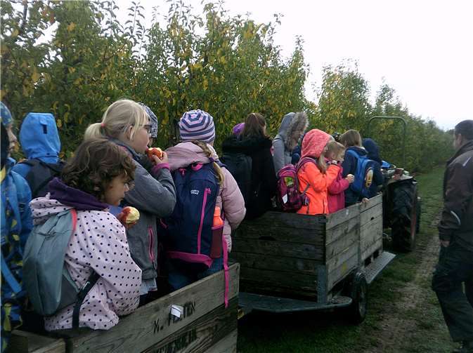Mit der Treckerbahn ging es über den Obsthof.