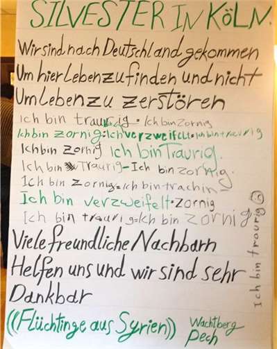 Mit diesem Flipchart-Plakat wollen die Flüchtlinge aus Syrien ihrer Bestürzung Ausdruck verleihen. privat