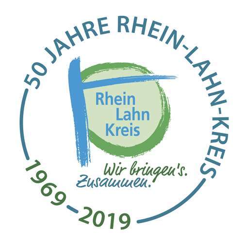 Mit diesem Logo wirbt der Kreis auf Briefen und Plakaten sowie in seinen Internetauftritten für sein 50-jähriges Jubiläum im kommenden Jahr.Quelle: Rhein-Lahn-Kreis