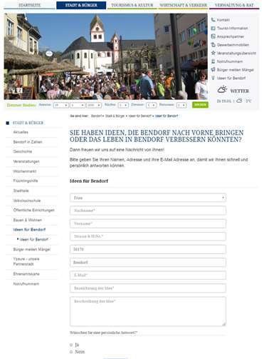 Mit diesem Online-Formular können Bürger ihre Ideen und Vorschläge an das Bendorfer Rathaus senden. Stadt Bendorf