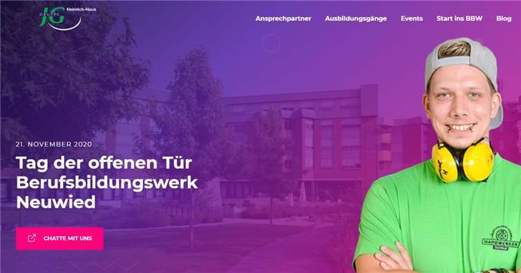 Mit einem digitalen Tag der offenen Tür, der in dieser Form bislang einmalig war, informierte das BBW tausende Jugendliche und ihre Eltern über das Angebot der Berufsausbildung und Berufsvorbereitung in Heimbach-Weis.Foto: Heinrich-Haus