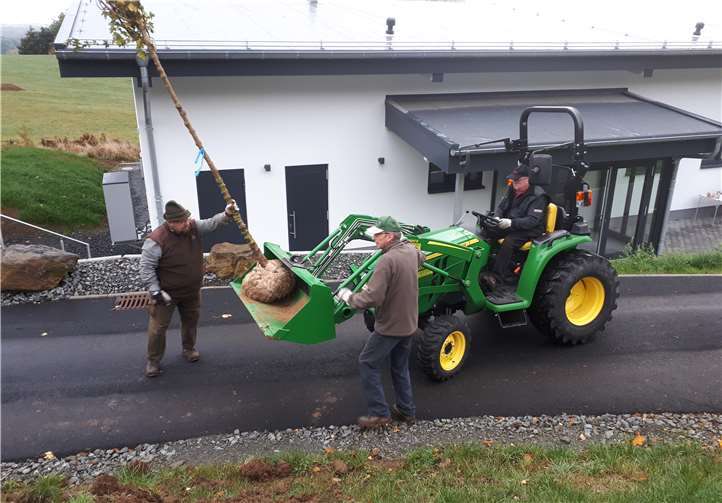 Mit großem Gerät und geballter Manpower wurden die Bäume gepflanzt.