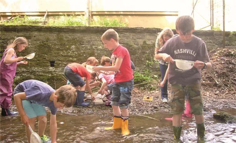 Mit kleinen Sieben, Pinseln und Schüsseln bewaffnet ging es in den Kesselinger Bach. privat
