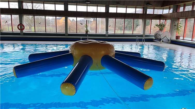 Mit seinen sechs Metern Durchmesser bietet der Oktopus jeden Samstag ab 14 Uhr viel Platz zum Klettern im Lahnsteiner Hallenbad.  Foto: Alexander Steinert / Stadtverwaltung Lahnstein