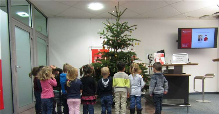 Mit selbst gebasteltem Schmuck verzierten die Kinder den Weihnachtsbaum in der Kreissparkasse. Fotos: privat