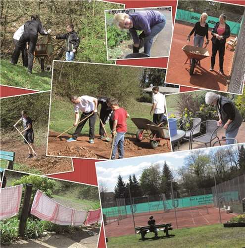 Mit vereinten Kräften wurden die Tennisanlagen hergerichtet.privat