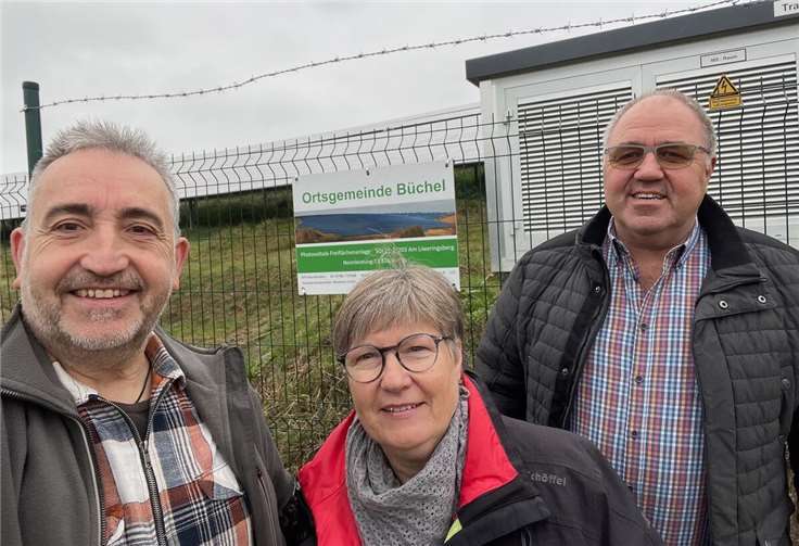 Mitglieder der Stadtratsfraktion von Bündnis 90 / Die Grünen informierten sich am in Büchel über den von der Ortsgemeinde errichteten Solarpark.  Foto: privat