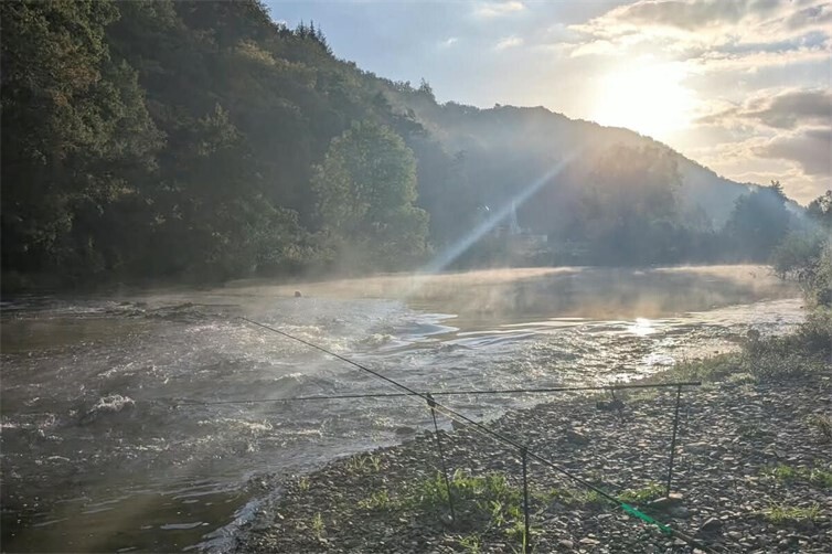 Morgens liegt noch Nebel über der Sieg.
