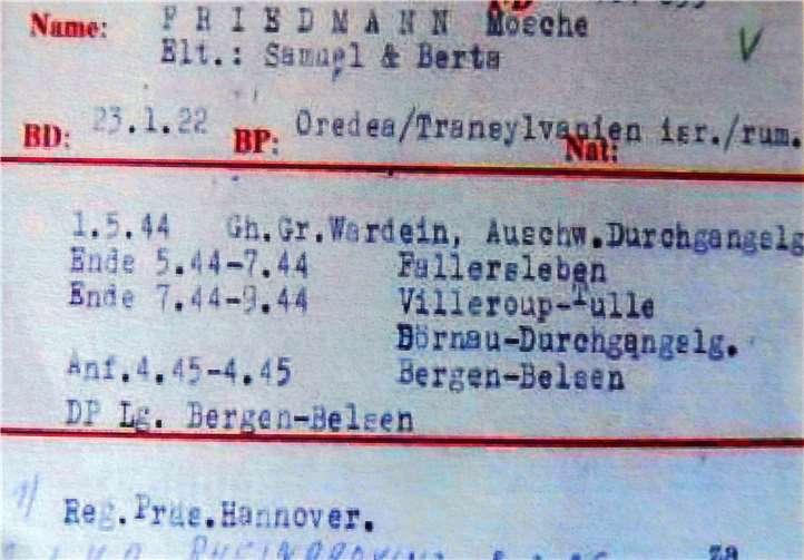 Mosche-Moses Friedmann im Durchgangslager Dernau.