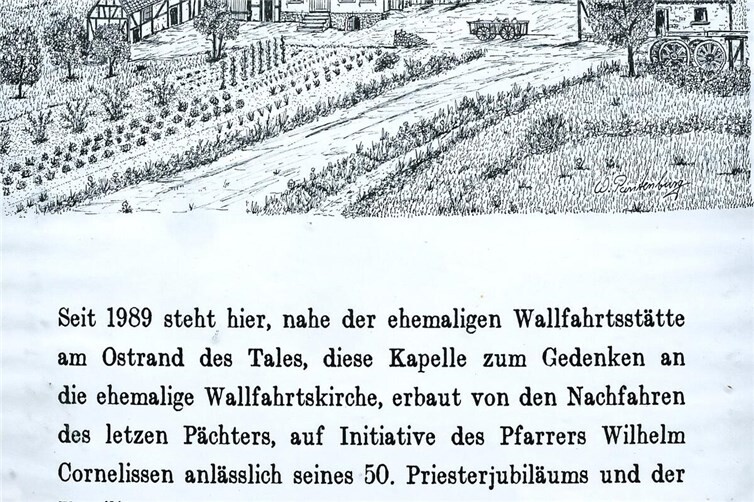 Nach der Profanierung war die Stätte lanwirtschaftliches Gehöft mit Mühlenbetrieb, Wolfgang Pantenburg hat dies in einer gehaltvollen Zeichnung dargestellt