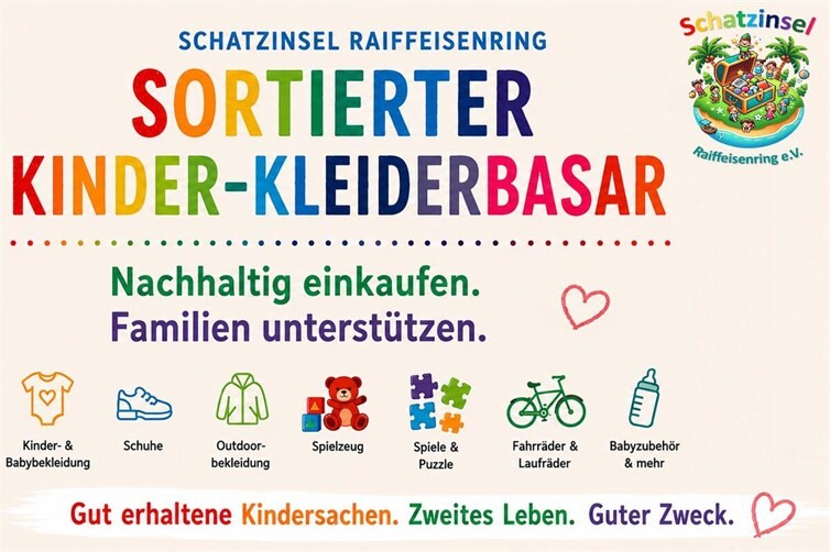 Nachhaltig einkaufen und Familien unterstützen: Sortierter Kinder-Kleiderbasar des Schatzinsel Raiffeisenring e.V. am 27. September 2026 in Neuwied