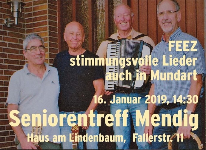 Nächster Seniorentreff mit der Gruppe Feez.