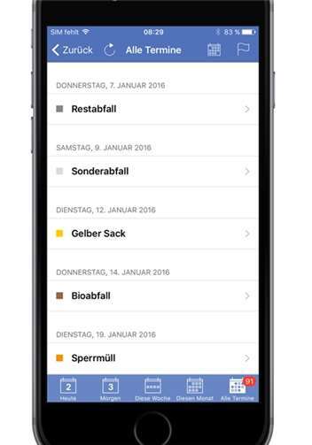 Neben dem Kalender für die verschiedenen Abfuhrtermine enthält die kostenlose App auch viele Informationen rund ums Thema Abfall.privat