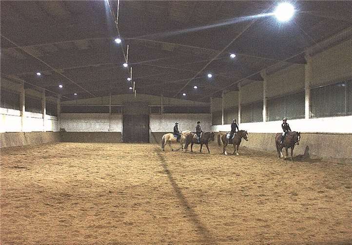 Neue LED-Strahler wurden in der Reithalle installiert.privat