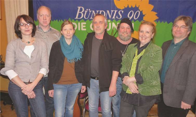 Neujahrsempfang von Bündnis 90/Die Grünen (v. l.): Ivette Mittler (Vorsitzende des Ortsverbands Mendig), Klaus Meurer (Kreisvorstandssprecher), Corinna Rüffer (Bundestagsabgeordnete), Joachim Heuft (Vorsitzender des Ortsverbands Mendig), Leo Heinen Ortsverbandsvorstand), Bibiana Koch-Mittler (2. Beigeordnete der Stadt und Mitglied des Ortsvorstands) und Konrad Böhnlein (Fraktionsvorsitzender Bündnis 90/Die Grünen) im Kreistag). SF