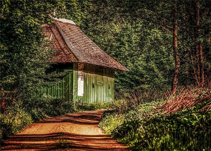 Noch betrunken vom Wein machte sich derjunge Jäger auf in den Wald, zur Hütte des Freischütz'.