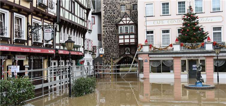 Noch stand das Hochwasser dem Strünzer auf dem Linzer Burgplatz nicht bis zum Hals. DL