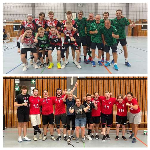 Oben: (links) TV 05 Mülheim, 2.Platz, (rechts) „Wild Ones“, 1.Platz. Unten: TV 05 Mülheim Herren 2, 1.Platz. Foto: privat