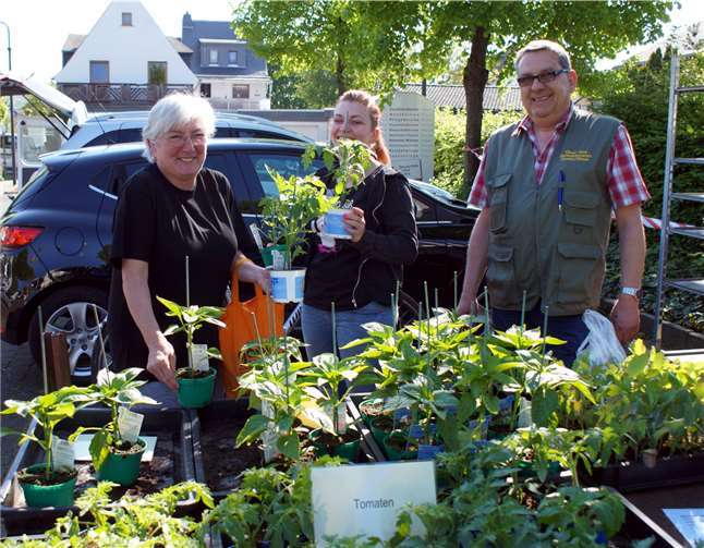 Obwohl der Trend eindeutig zu Zierpflanzen geht, fanden auch die Nutzpflanzen dankbare Abnehmer. Besonders gefragt waren Tomatenpflanzen.