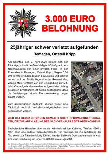 Öffentlichkeitsfahndung mit Auslobung.  Foto: Polizeipräsidium Koblenz