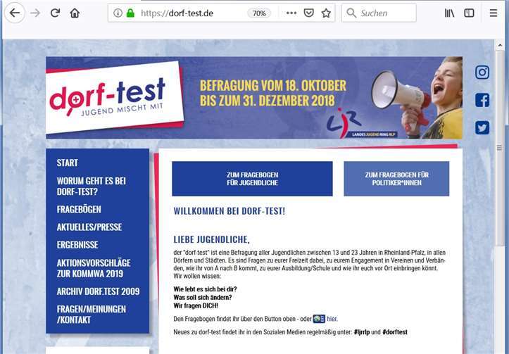 Onlineumfrage zur Freizeitgestaltung, Engagement in Vereinen und Verbänden, Infrastruktur, Schule und Ausbildung sowie Jugendpartizipation vor Ort bis 31. Dezember. Privat